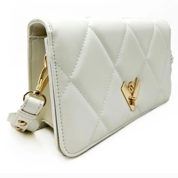 Valentino Orlandi NWT White Quilted Crossbody V Logo Gold Hardware - Picture 5 of 8